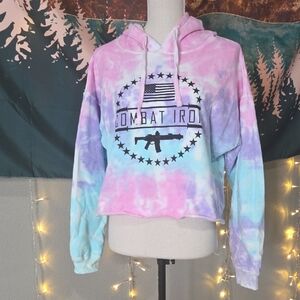 Colortone Combat Iron Cropped Hoodie Size M